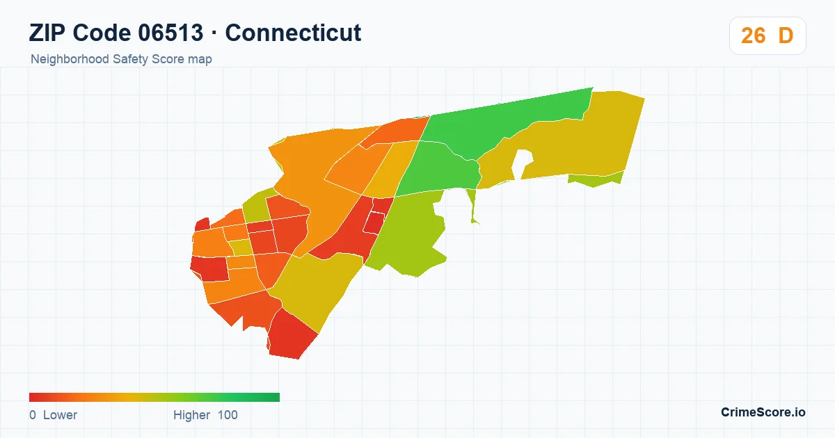 ZIP Code 06513 in Connecticut neighborhood Safety Score map