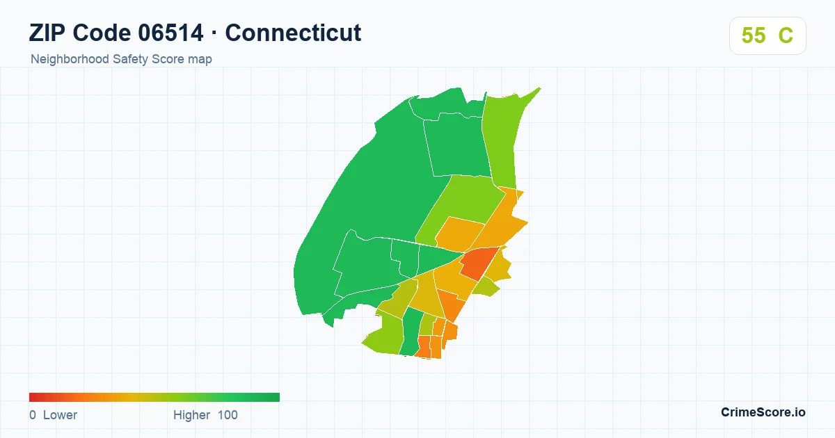 ZIP Code 06514 in Connecticut neighborhood Safety Score map