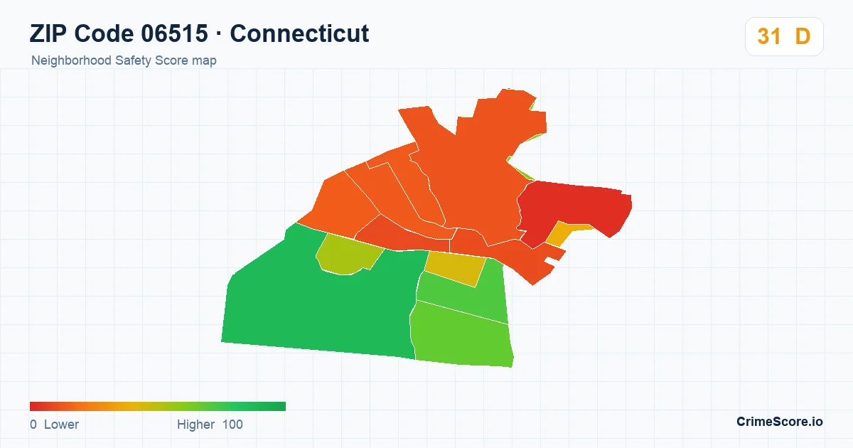 ZIP Code 06515 in Connecticut neighborhood Safety Score map