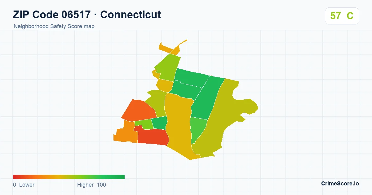 ZIP Code 06517 in Connecticut neighborhood Safety Score map