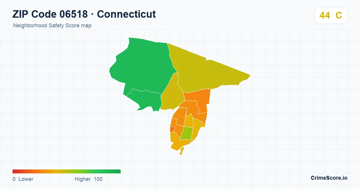 ZIP Code 06518 in Connecticut neighborhood Safety Score map