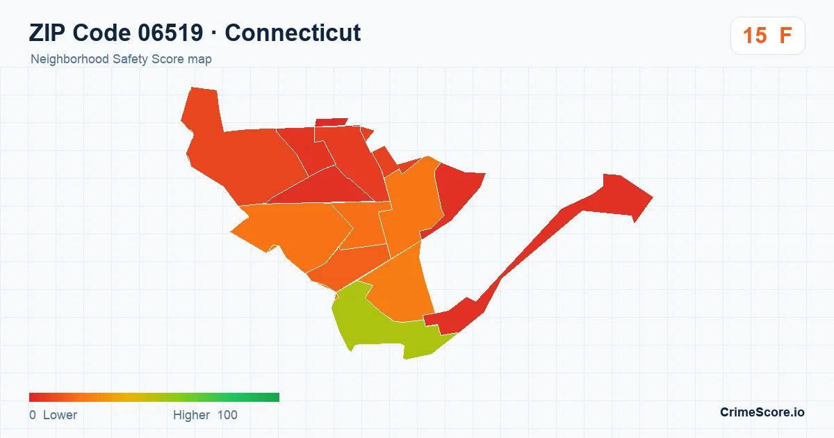 ZIP Code 06519 in Connecticut neighborhood Safety Score map