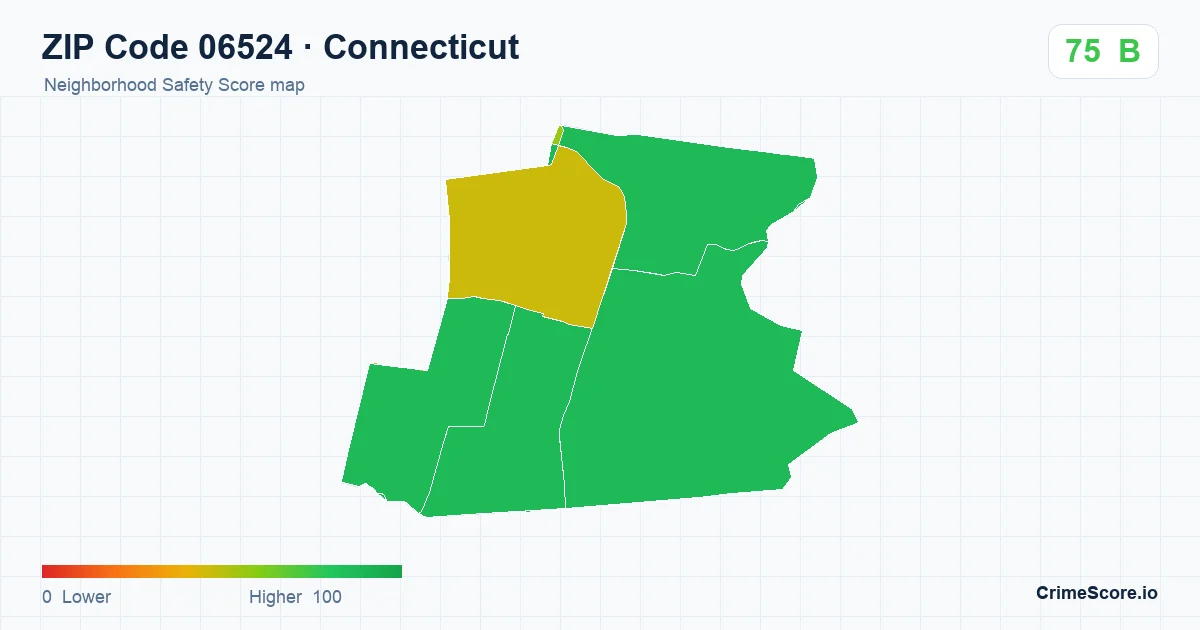 ZIP Code 06524 in Connecticut neighborhood Safety Score map