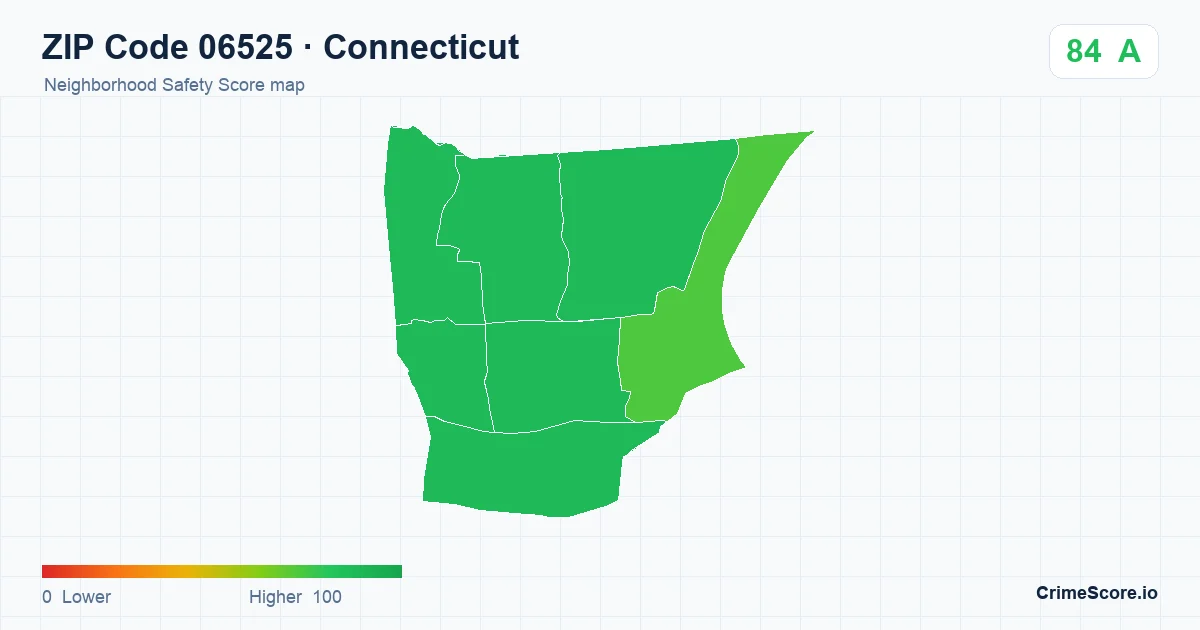 ZIP Code 06525 in Connecticut neighborhood Safety Score map
