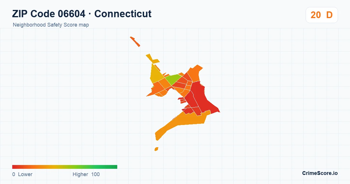 ZIP Code 06604 in Connecticut neighborhood Safety Score map