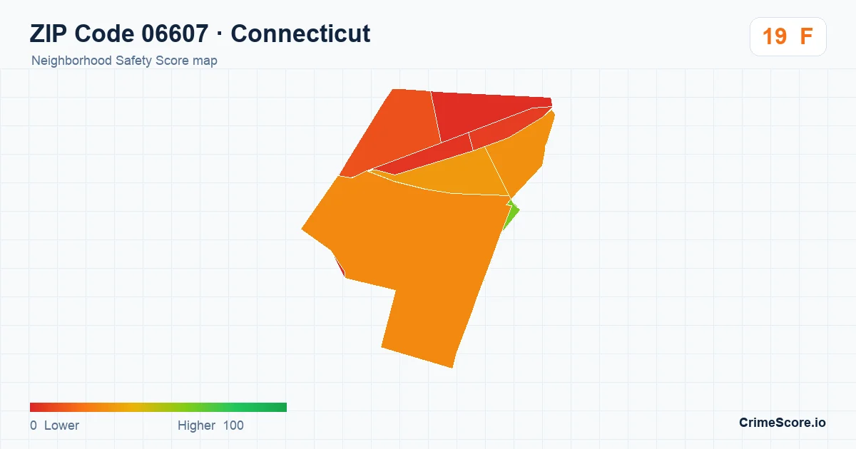 ZIP Code 06607 in Connecticut neighborhood Safety Score map