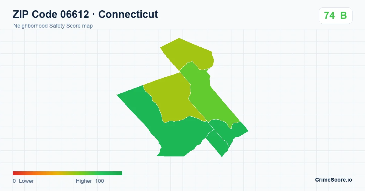 ZIP Code 06612 in Connecticut neighborhood Safety Score map