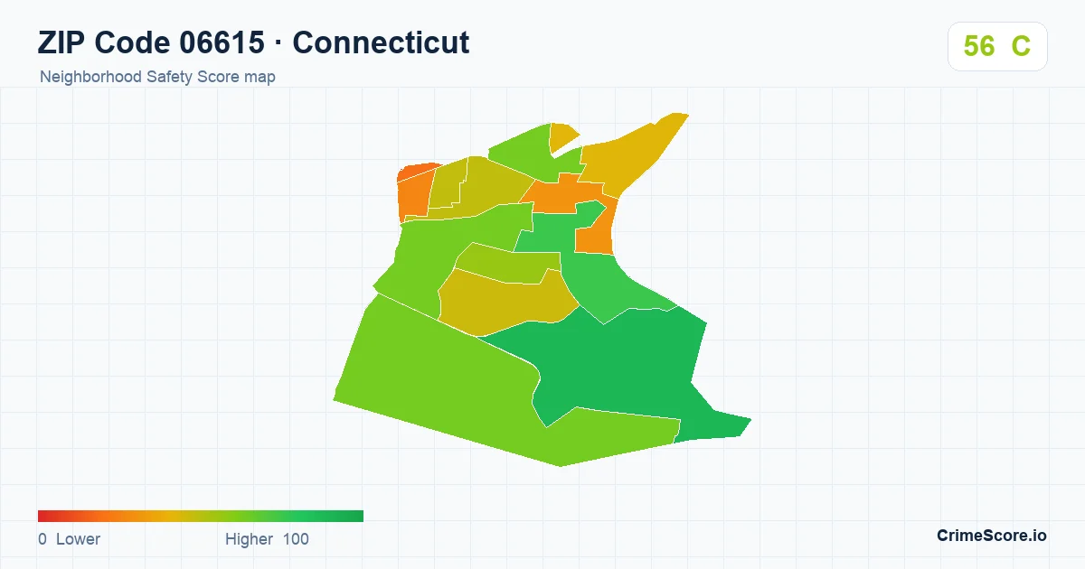 ZIP Code 06615 in Connecticut neighborhood Safety Score map