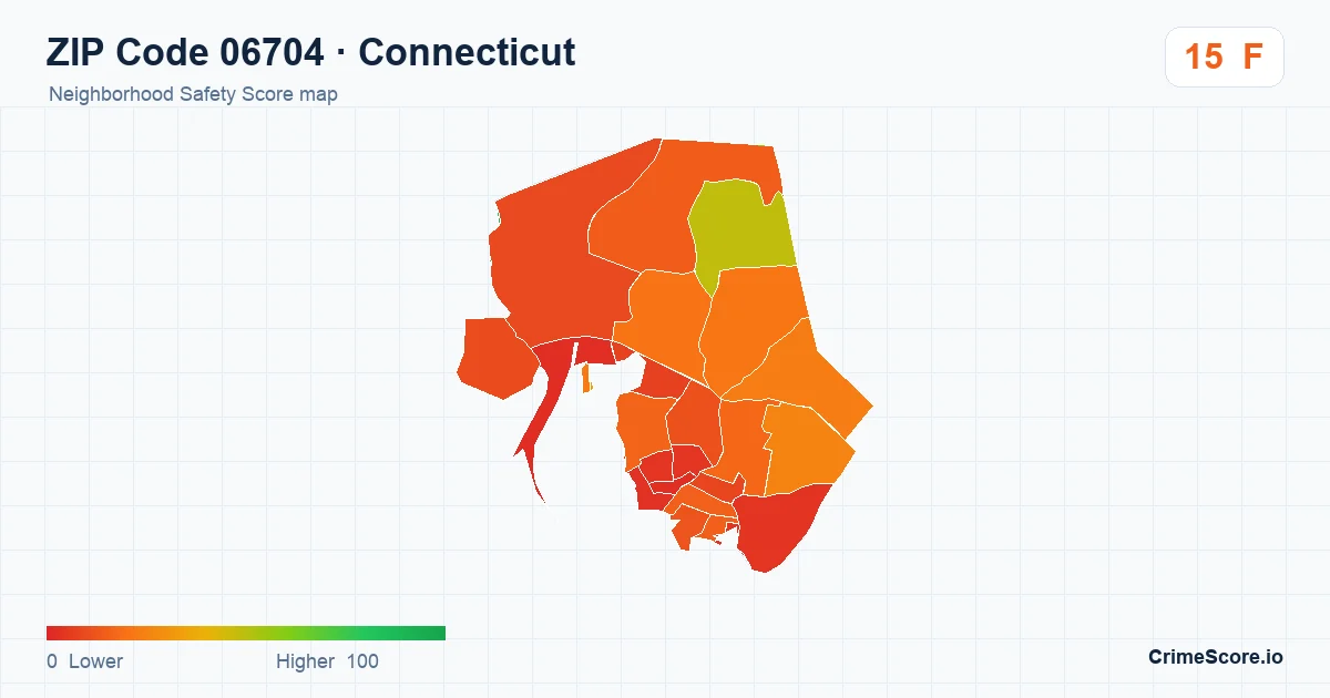 ZIP Code 06704 in Connecticut neighborhood Safety Score map