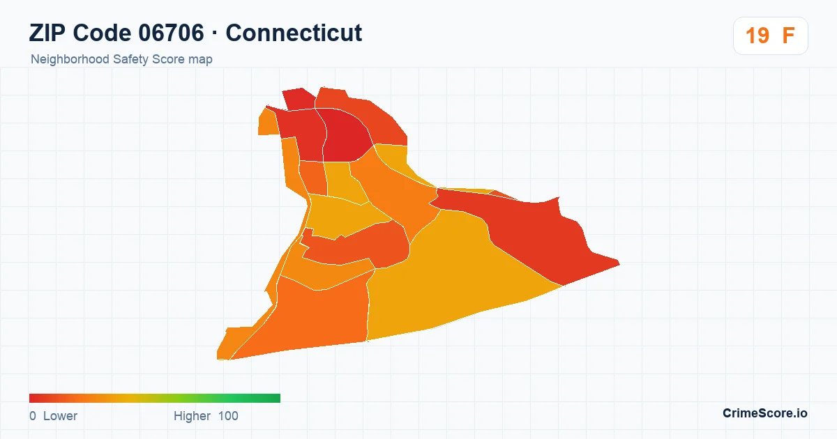 ZIP Code 06706 in Connecticut neighborhood Safety Score map