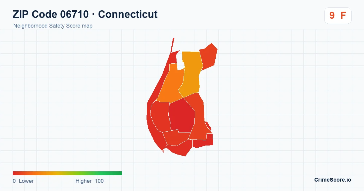 ZIP Code 06710 in Connecticut neighborhood Safety Score map