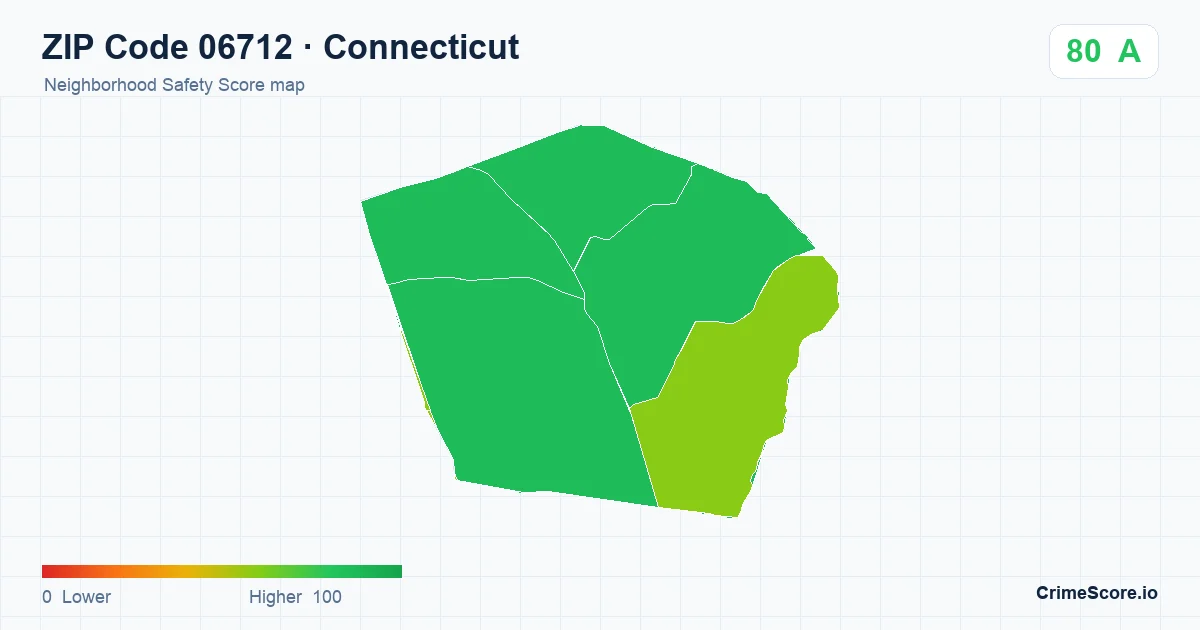 ZIP Code 06712 in Connecticut neighborhood Safety Score map