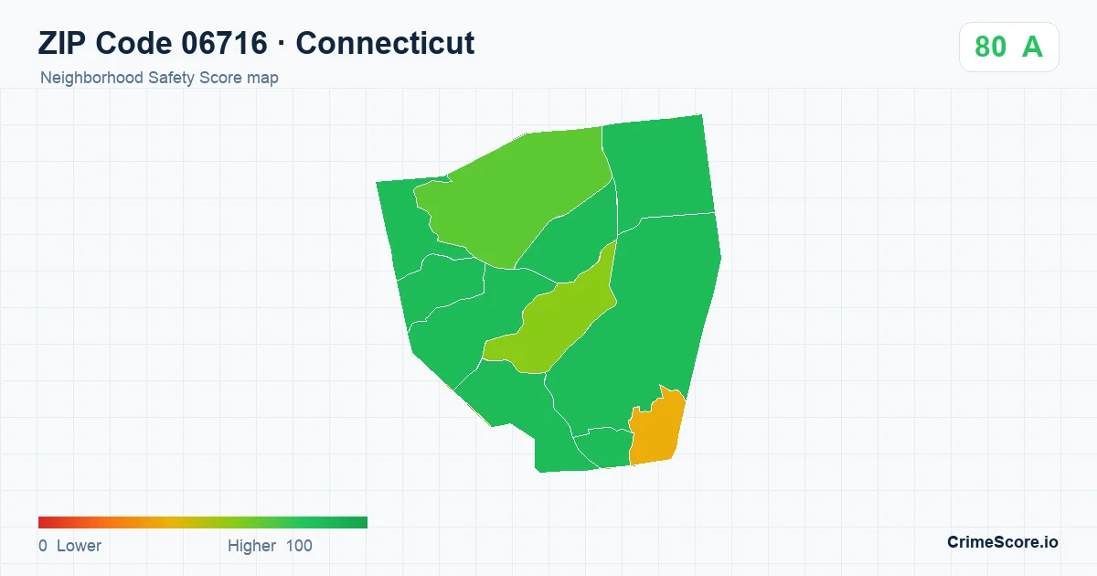 ZIP Code 06716 in Connecticut neighborhood Safety Score map