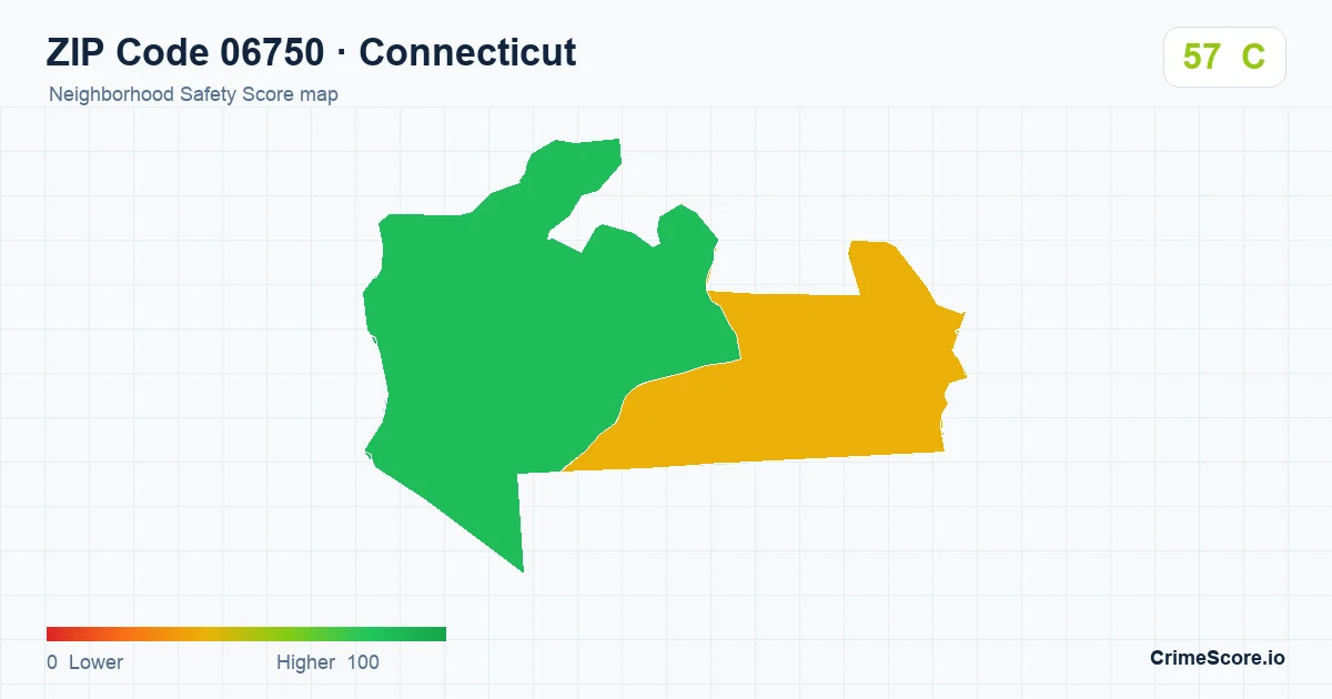 ZIP Code 06750 in Connecticut neighborhood Safety Score map