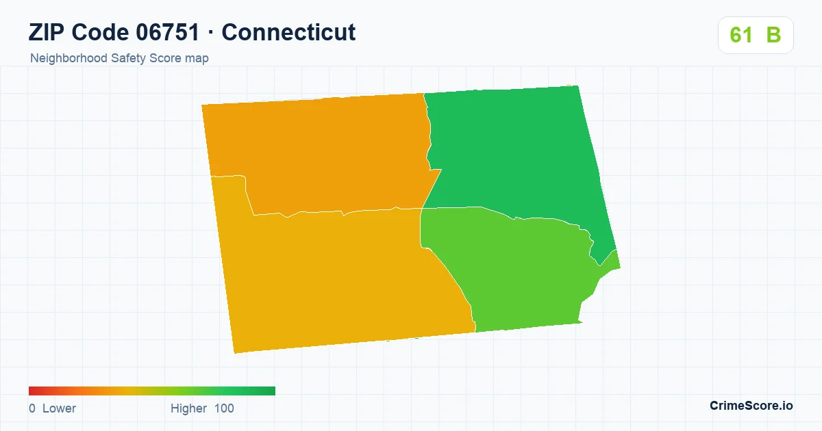ZIP Code 06751 in Connecticut neighborhood Safety Score map