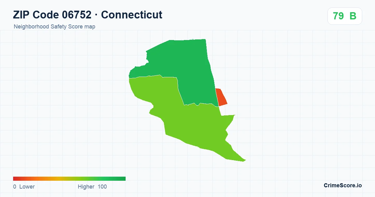 ZIP Code 06752 in Connecticut neighborhood Safety Score map