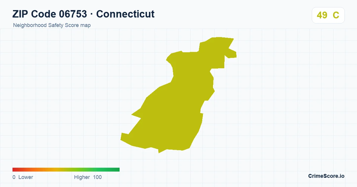 ZIP Code 06753 in Connecticut neighborhood Safety Score map