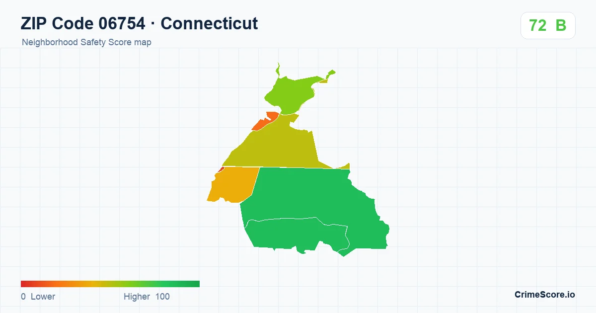 ZIP Code 06754 in Connecticut neighborhood Safety Score map
