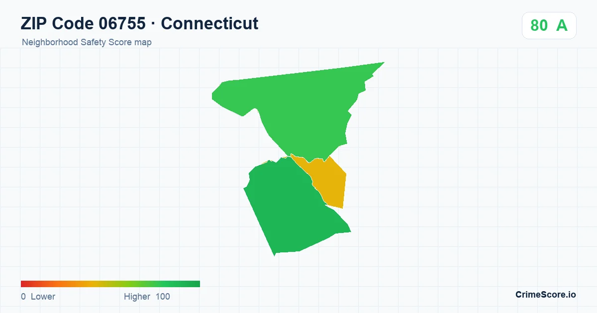 ZIP Code 06755 in Connecticut neighborhood Safety Score map