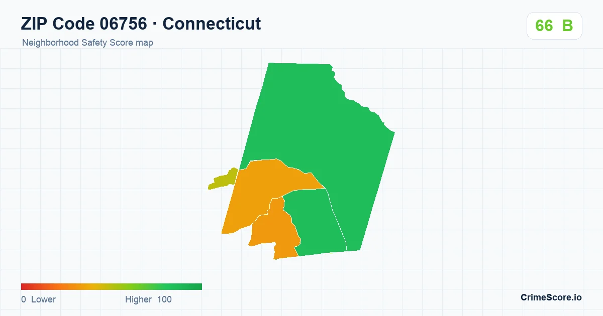 ZIP Code 06756 in Connecticut neighborhood Safety Score map