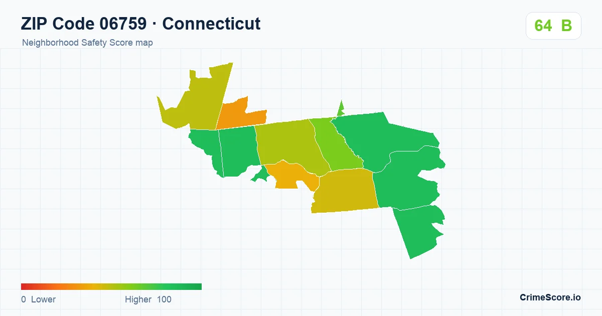 ZIP Code 06759 in Connecticut neighborhood Safety Score map