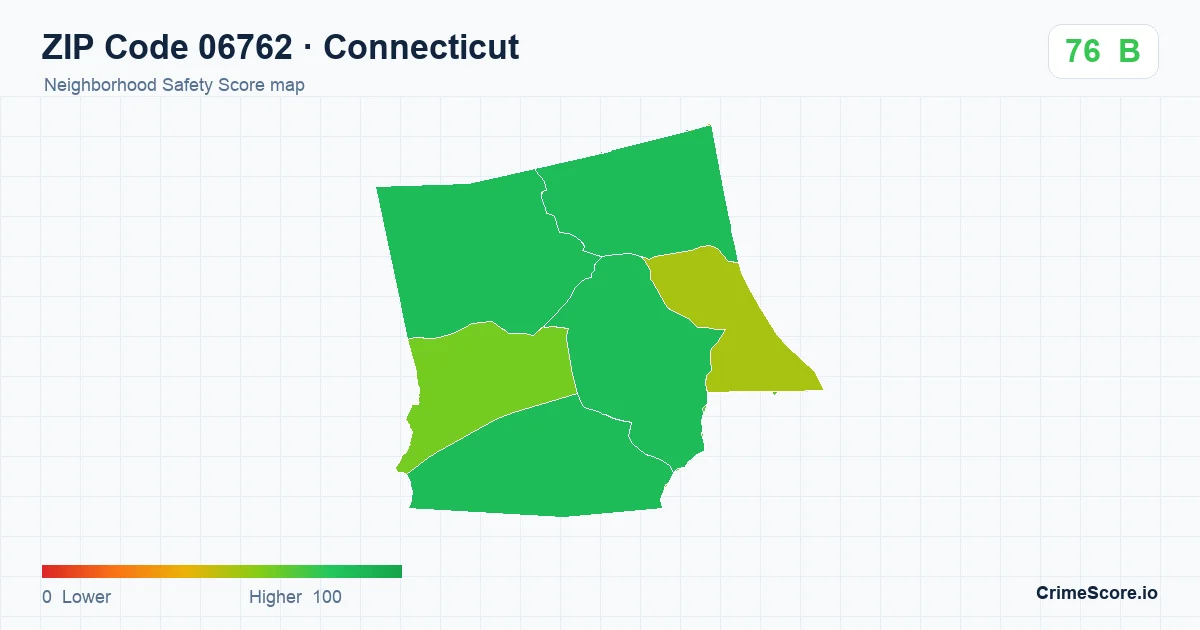 ZIP Code 06762 in Connecticut neighborhood Safety Score map