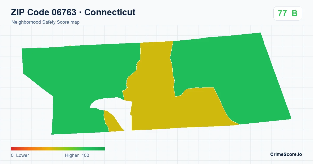 ZIP Code 06763 in Connecticut neighborhood Safety Score map