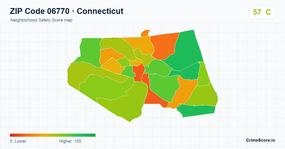 ZIP Code 06770 in Connecticut neighborhood Safety Score map