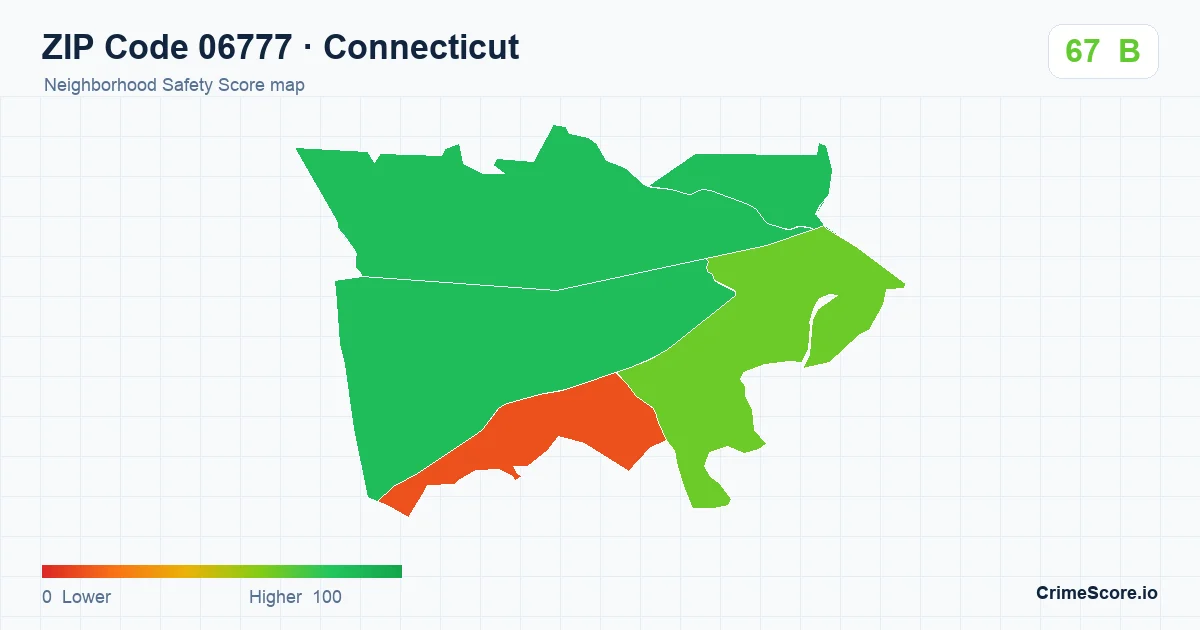 ZIP Code 06777 in Connecticut neighborhood Safety Score map