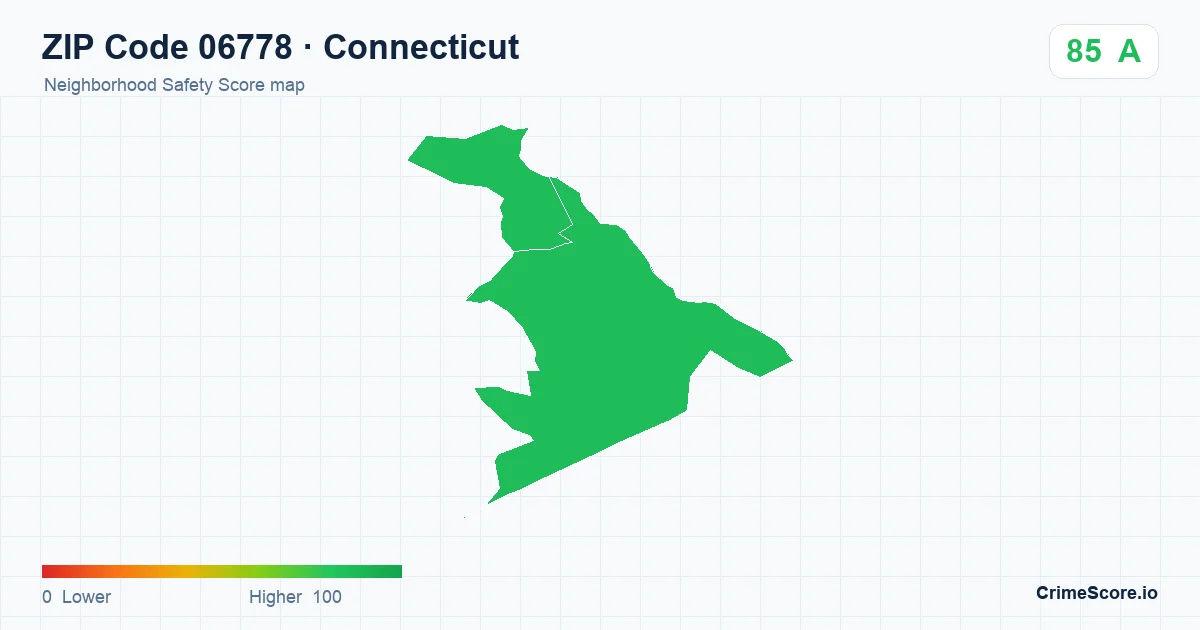 ZIP Code 06778 in Connecticut neighborhood Safety Score map