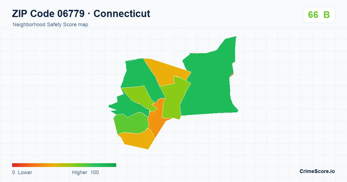 ZIP Code 06779 in Connecticut neighborhood Safety Score map