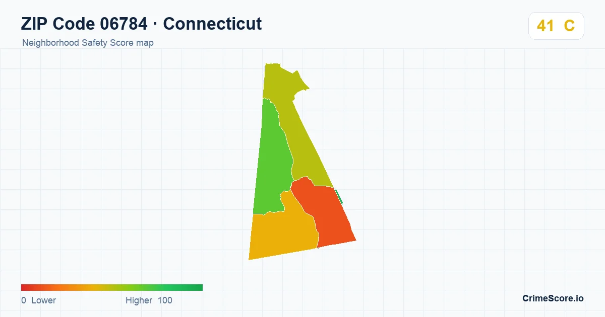 ZIP Code 06784 in Connecticut neighborhood Safety Score map