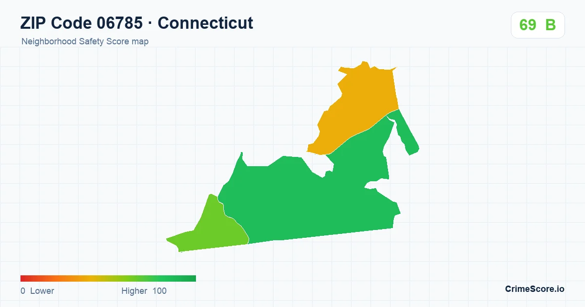 ZIP Code 06785 in Connecticut neighborhood Safety Score map