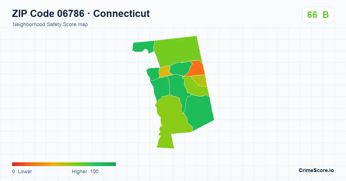ZIP Code 06786 in Connecticut neighborhood Safety Score map