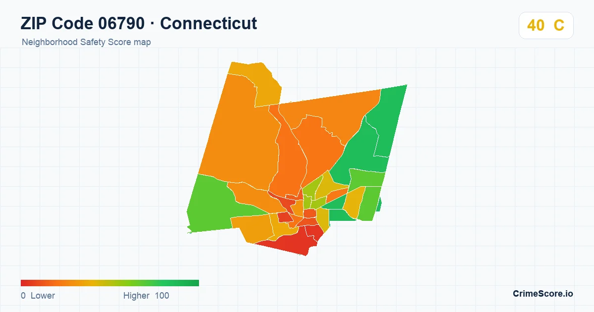 ZIP Code 06790 in Connecticut neighborhood Safety Score map