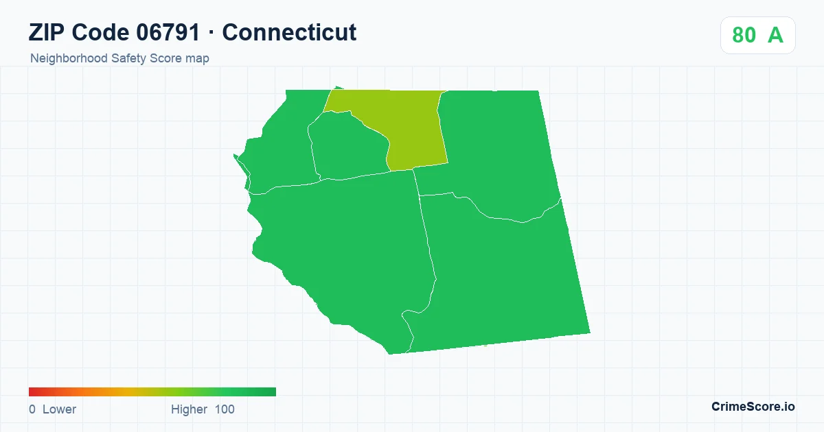 ZIP Code 06791 in Connecticut neighborhood Safety Score map
