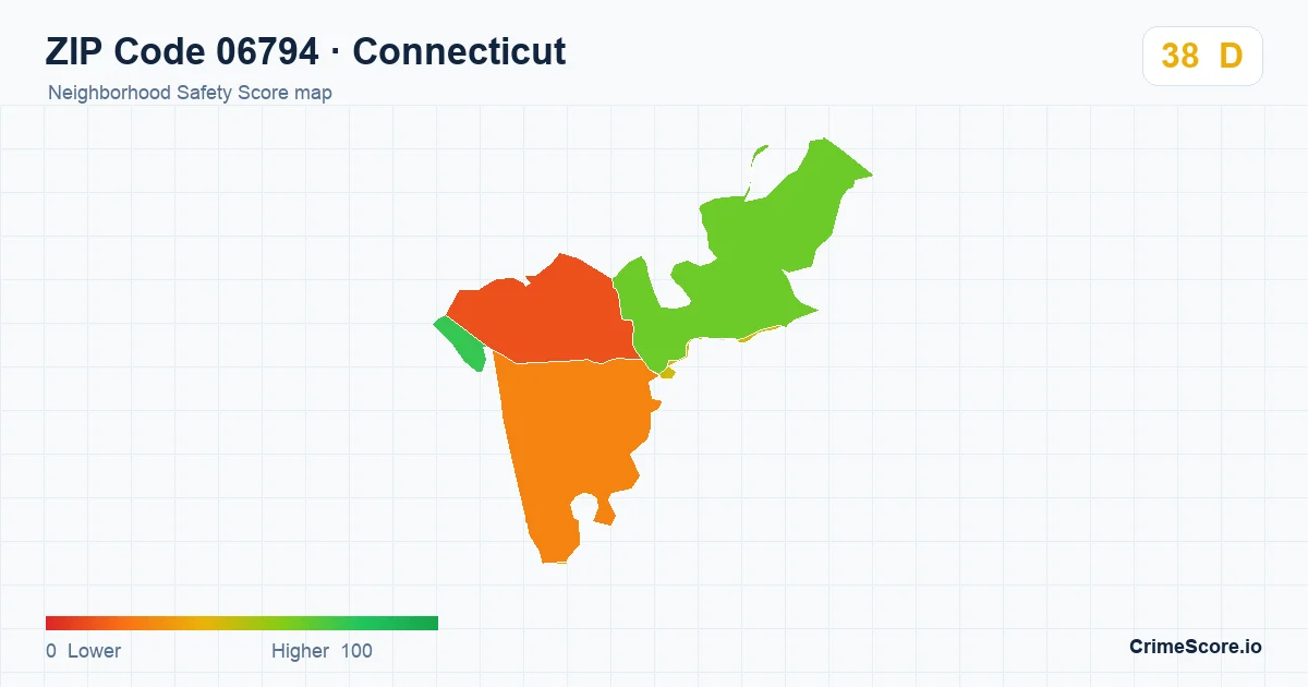 ZIP Code 06794 in Connecticut neighborhood Safety Score map