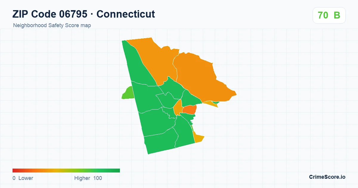 ZIP Code 06795 in Connecticut neighborhood Safety Score map