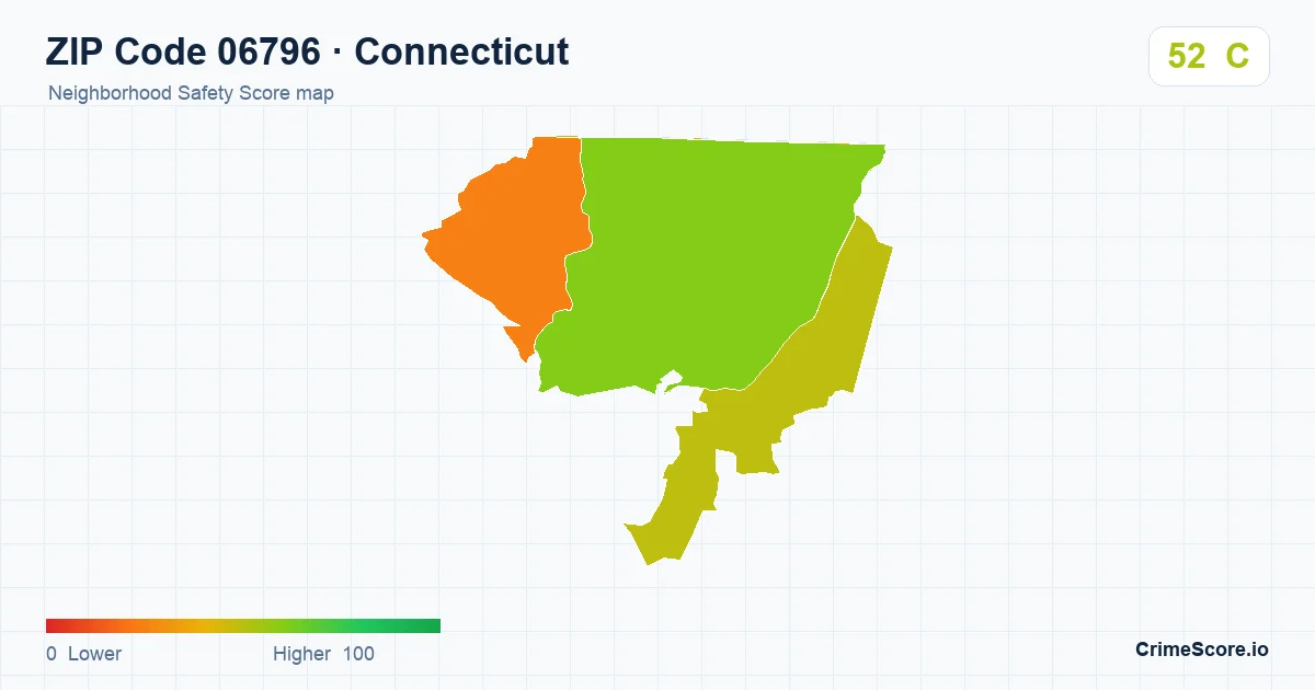 ZIP Code 06796 in Connecticut neighborhood Safety Score map