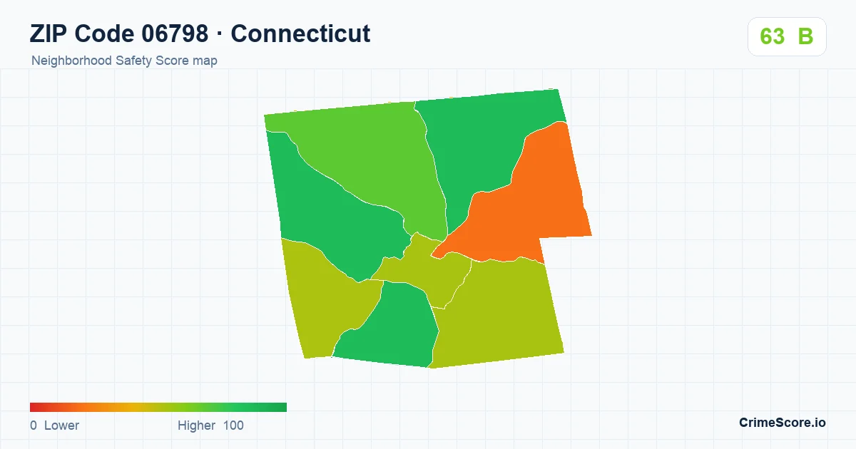 ZIP Code 06798 in Connecticut neighborhood Safety Score map