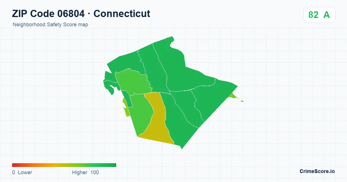 ZIP Code 06804 in Connecticut neighborhood Safety Score map