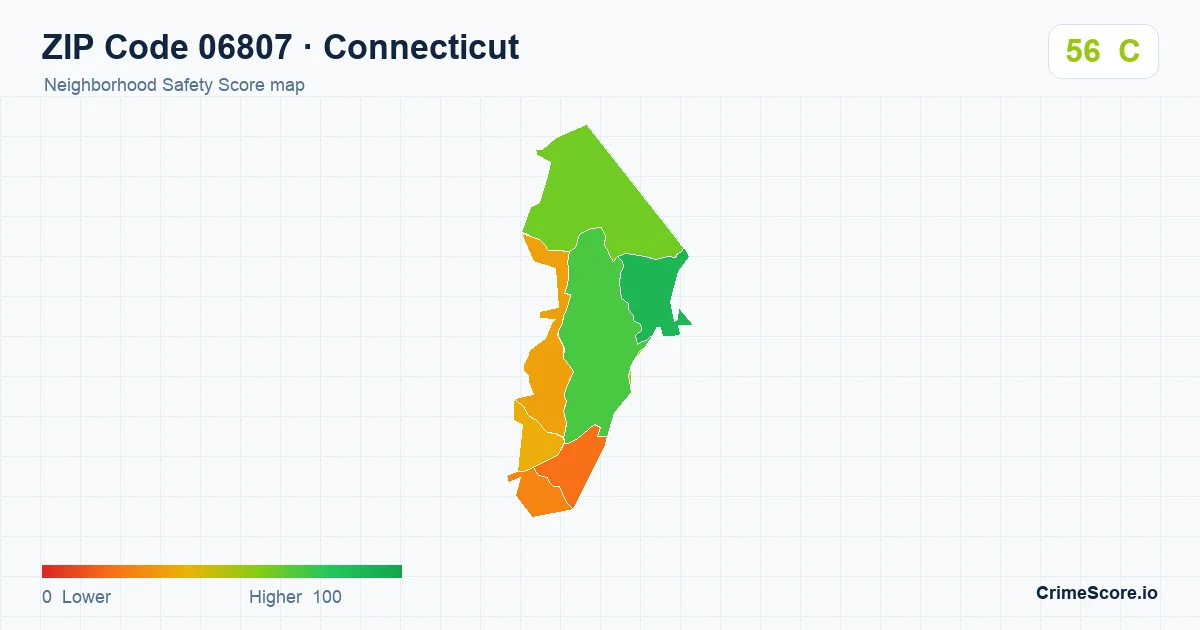 ZIP Code 06807 in Connecticut neighborhood Safety Score map