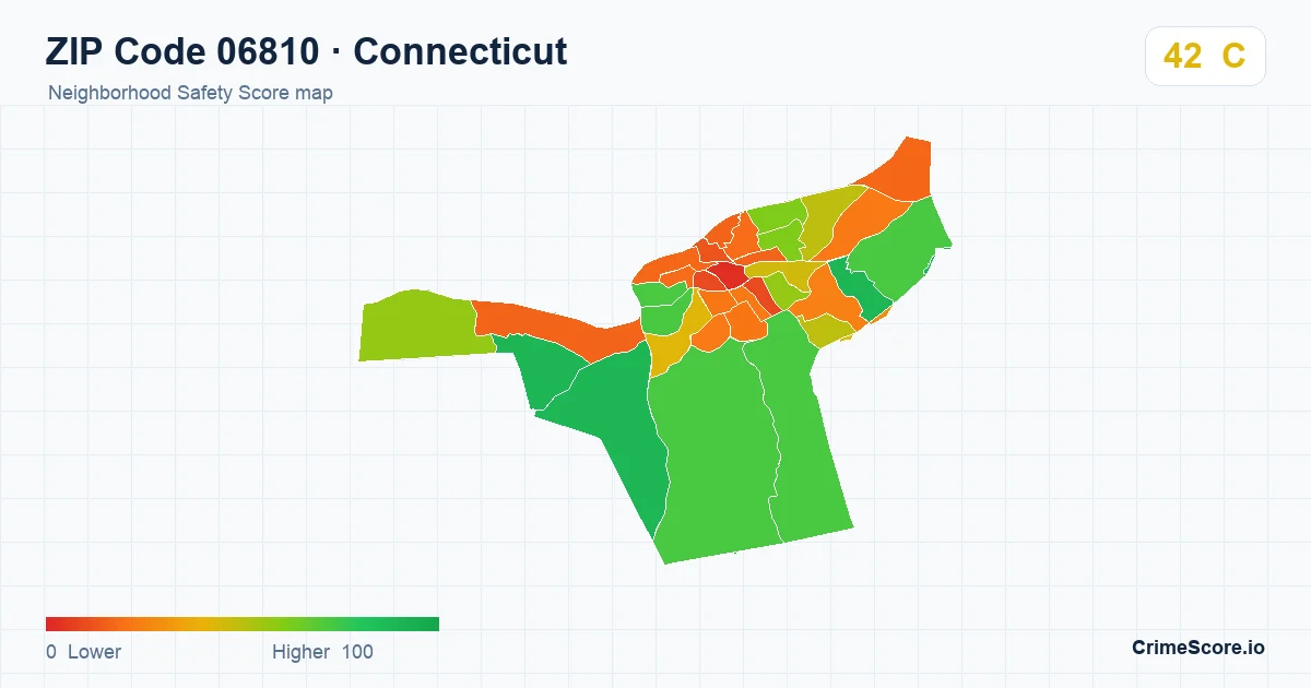ZIP Code 06810 in Connecticut neighborhood Safety Score map
