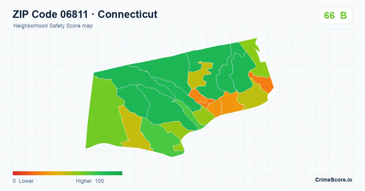 ZIP Code 06811 in Connecticut neighborhood Safety Score map