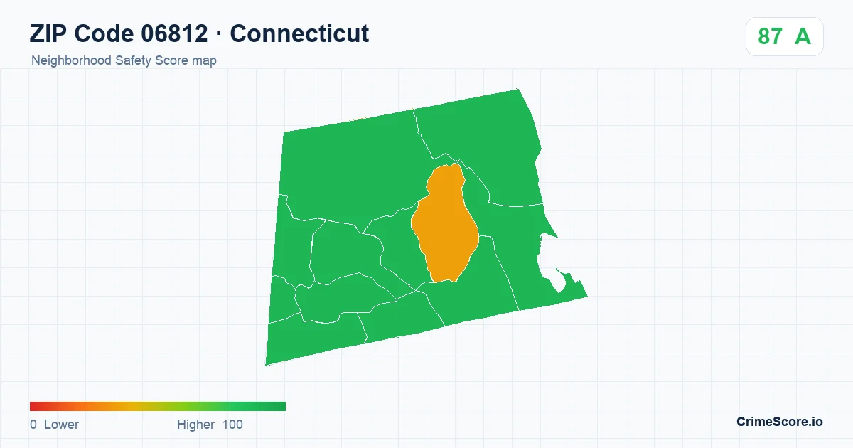 ZIP Code 06812 in Connecticut neighborhood Safety Score map