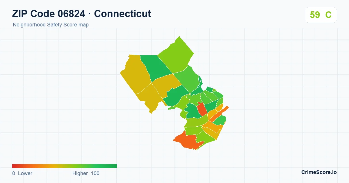 ZIP Code 06824 in Connecticut neighborhood Safety Score map
