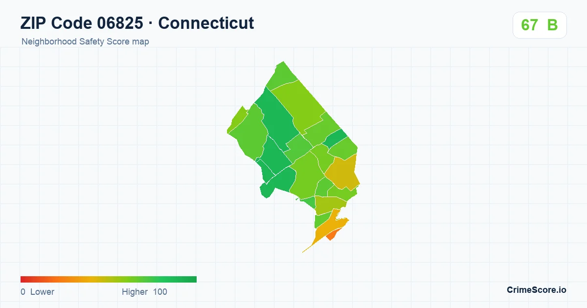 ZIP Code 06825 in Connecticut neighborhood Safety Score map