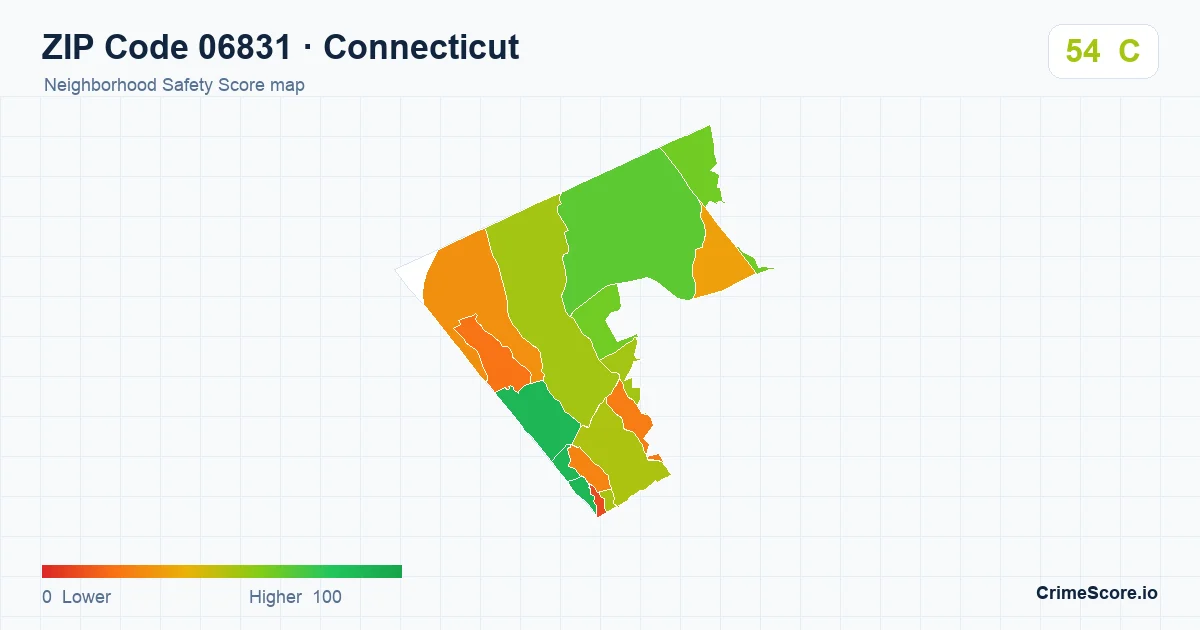 ZIP Code 06831 in Connecticut neighborhood Safety Score map