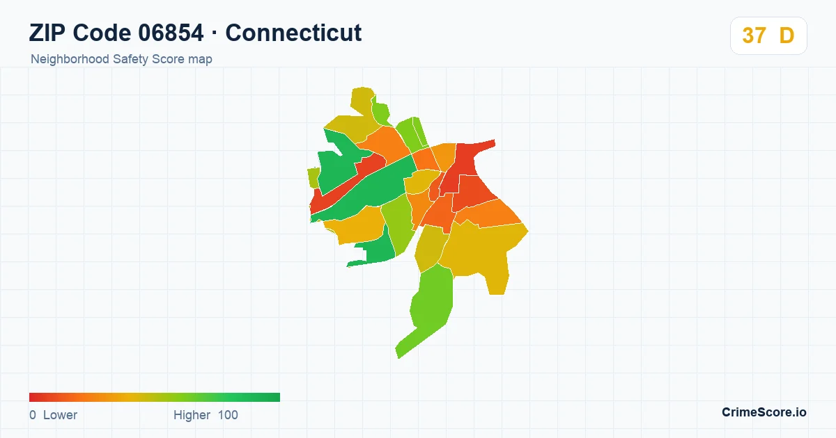ZIP Code 06854 in Connecticut neighborhood Safety Score map
