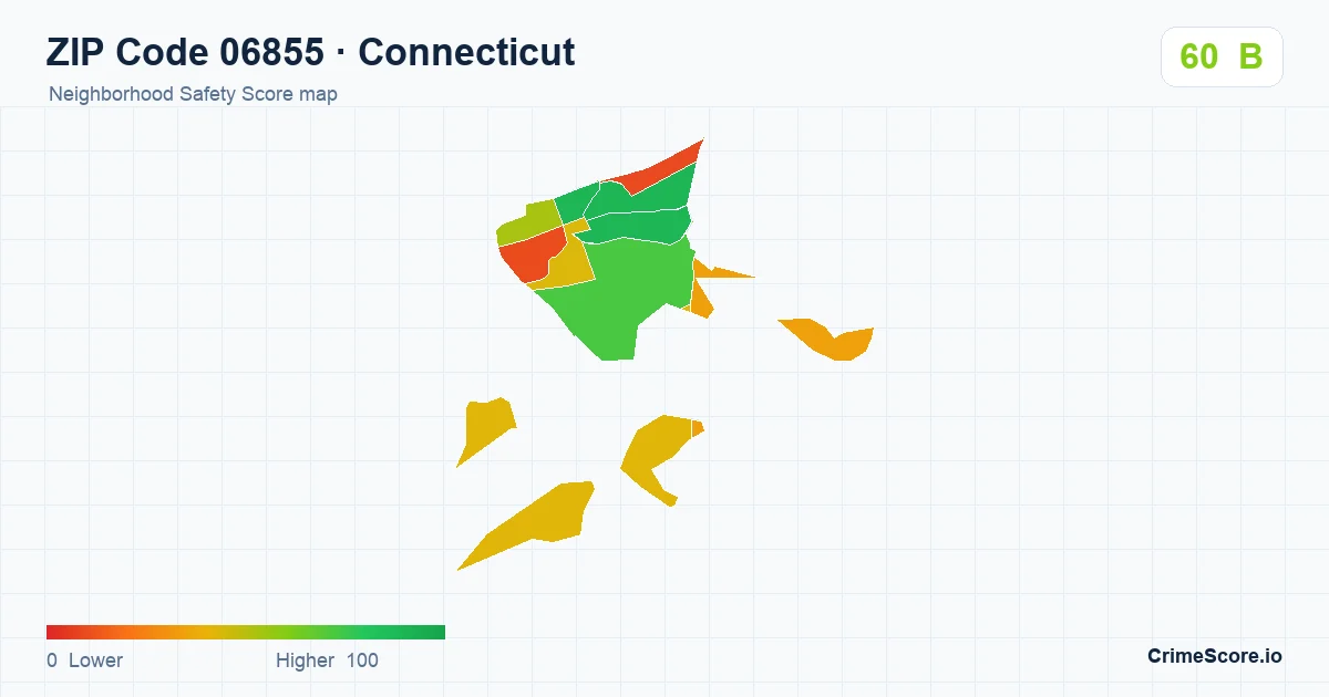 ZIP Code 06855 in Connecticut neighborhood Safety Score map